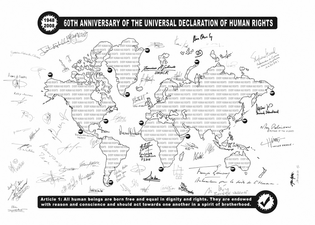 Max Dana’s 60 Signers artwork signed by 60 global human rights advocates Max Dana’s 60 Signers artwork signed by 60 global human rights advocates